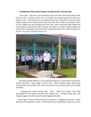 Ka Kankemenag Ingatkan Siswa MTsN Tanjung Emas